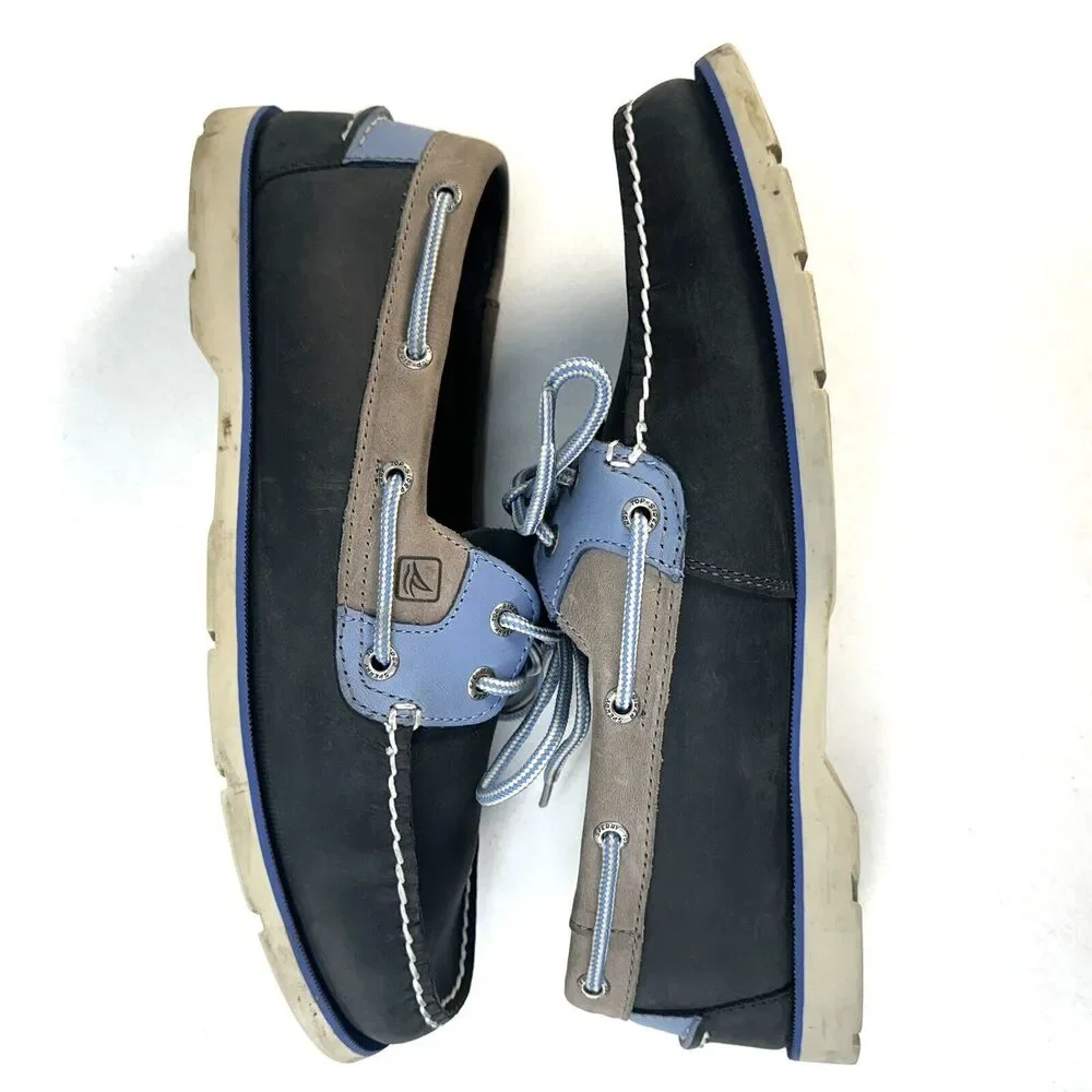Sperry Boat Dress Shoes Spring Summer Mens 10.5 Leather Casual Flats Blue Gray